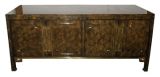 Vintage Mastercraft Burl Maidou Sideboard with Brass Asian Motif Accents
