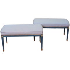 Pair of Blue Jansen Style Benches with gilt detail