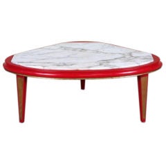 Maison Jansen Modern Red Lacquer and Gilt Marbletop Coffee Table
