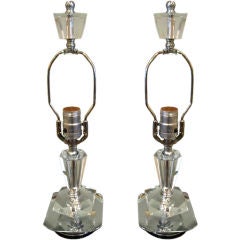 Vintage Pair of Crystal Boudoir Lamps With Chrome
