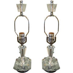 Pair of Crystal Boudoir Lamps With Chrome