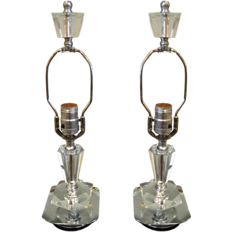 Pair of Crystal Boudoir Lamps With Chrome