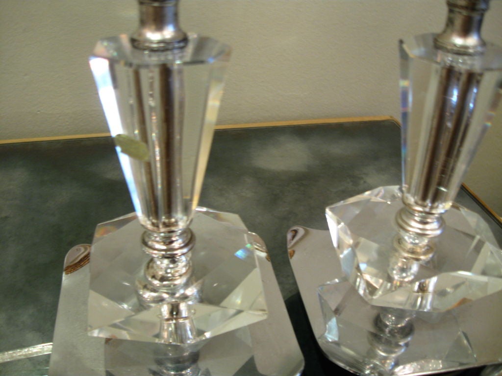 20th Century Pair of Crystal Boudoir Lamps With Chrome