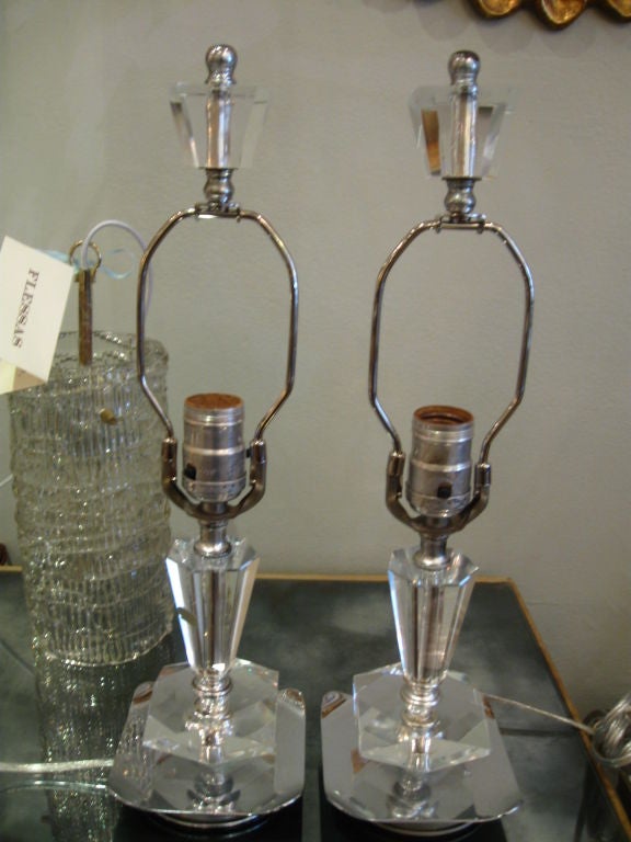 Pair of Crystal Boudoir Lamps With Chrome 1