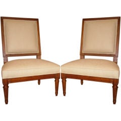 Pair of Jansen Petite Slipper Chairs With New Linen Upholstery
