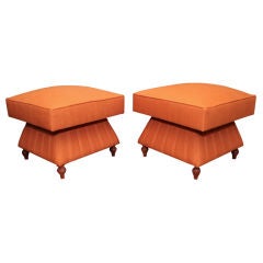 Pair of ottomans / stools,  pagoda shaped  with custom detailing