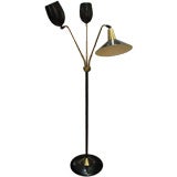 Multi- Directional 3 Armed Black Lacquer and Brass Floor Lamp