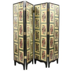Vintage Pair of Playing Card Black Lacquer and Painted Screens