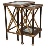 Deco Nesting Tables with Shagreen Insets and Brass Detail