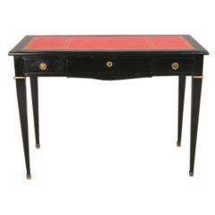 Maison Jansen Black Lacquer Writing Desk With Red Leather Top