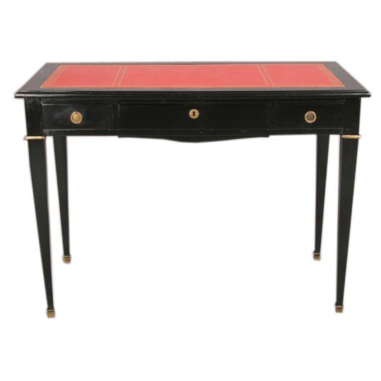 Maison Jansen Black Lacquer Writing Desk With Red Leather Top