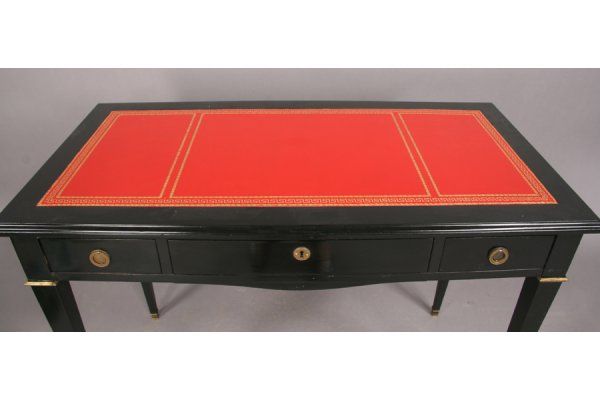 Mid-20th Century Maison Jansen Black Lacquer Writing Desk With Red Leather Top