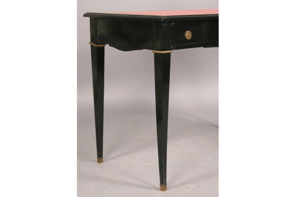 Wood Maison Jansen Black Lacquer Writing Desk With Red Leather Top