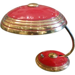 Helo Bauhaus Red Enamel and Brass Table Lamp
