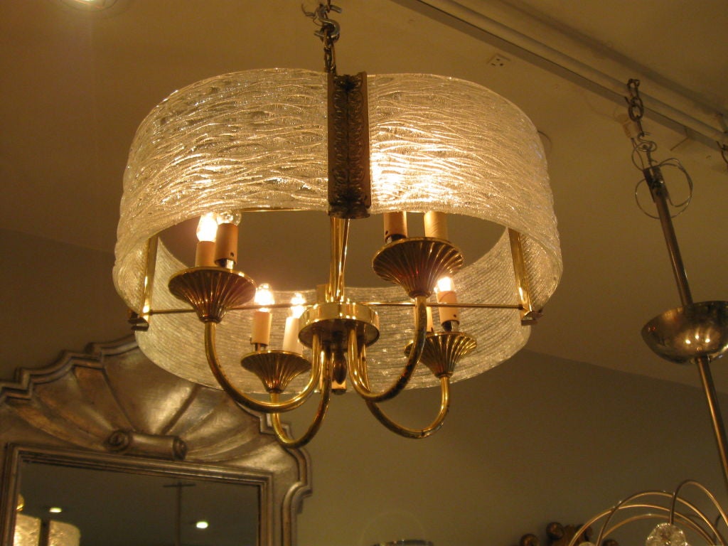 American Brass and Crystal Chandelier/ Ceiling Fixture By Moe Lighting