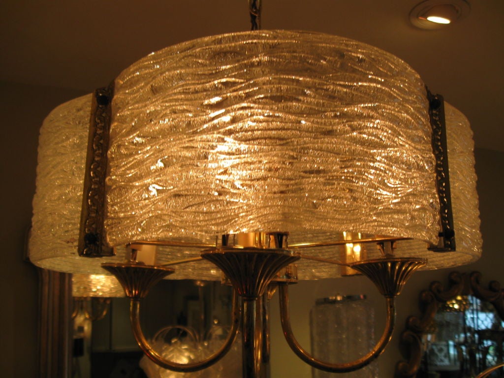 20th Century Brass and Crystal Chandelier/ Ceiling Fixture By Moe Lighting