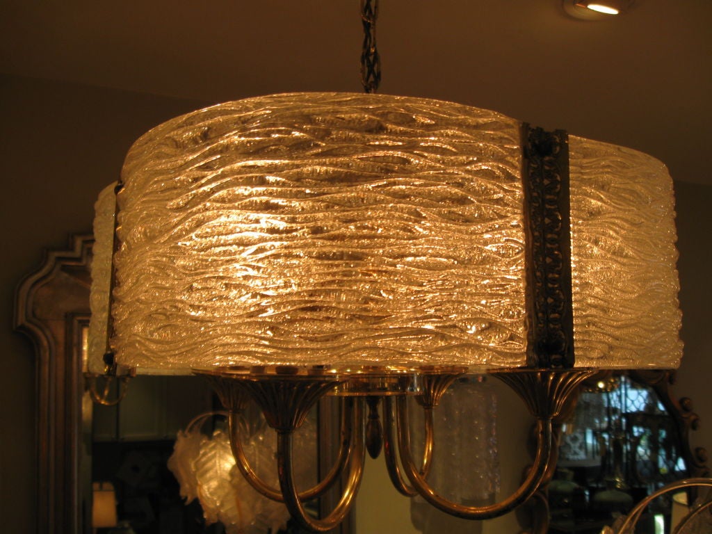 Glass Brass and Crystal Chandelier/ Ceiling Fixture By Moe Lighting