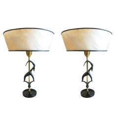 Pair of signed Rembrandt Gazelle Lamps With Original Shades