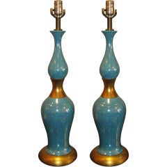 Pair of Blue Opaline Lamps