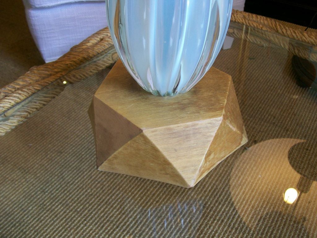 italien Lampe Seguso en verre de Murano cannelé bleu aqua en vente