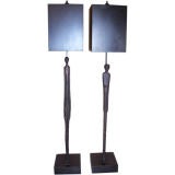 Vintage Estruscan Man & Woman in Bronze and Iron Table Lamps
