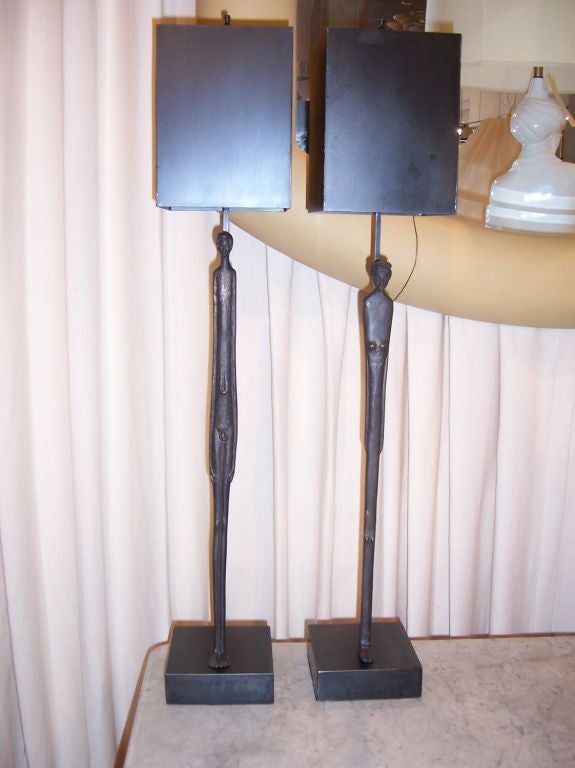 Estruscan Man & Woman in Bronze and Iron Table Lamps