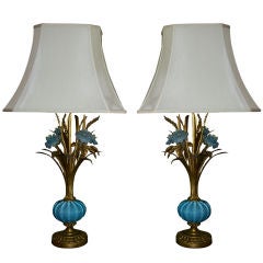 Barovier e Toso Aquamarine and Gilded Lamps
