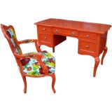 A Louis XVI Style Hermes Orange Desk + Chair