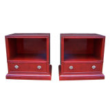 Pair of Red Lacquered Nighstands