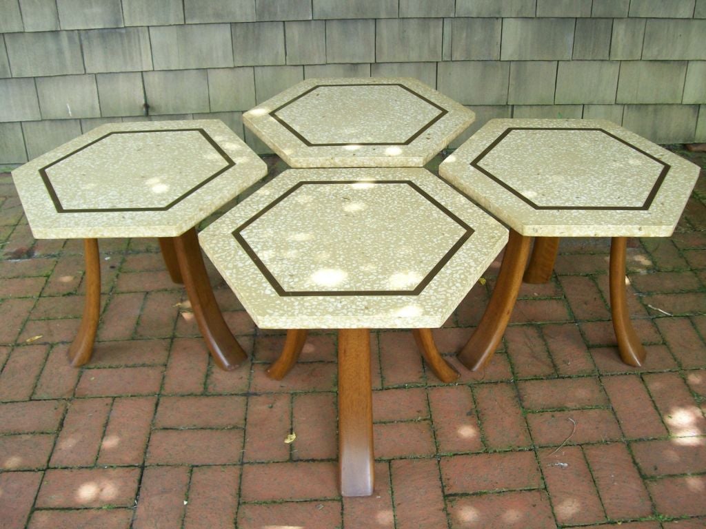 Mahogany Set of Four Harvey Probber Honeycomb Side Tables