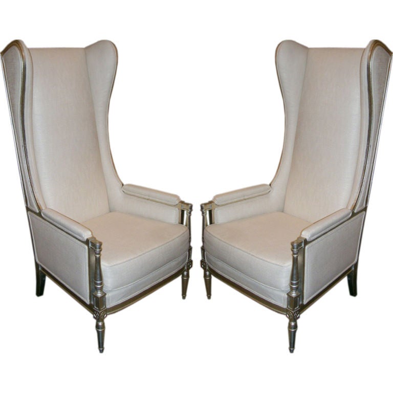 Pair Of Stunning Louis Style Tall Wingback Armchairs
