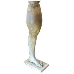 Early 20th C. Glazed Ceramic Vase in Form of Leg on Marble Base