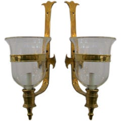Vintage Pair of Large  Hurricane Lantern Wall Sconces