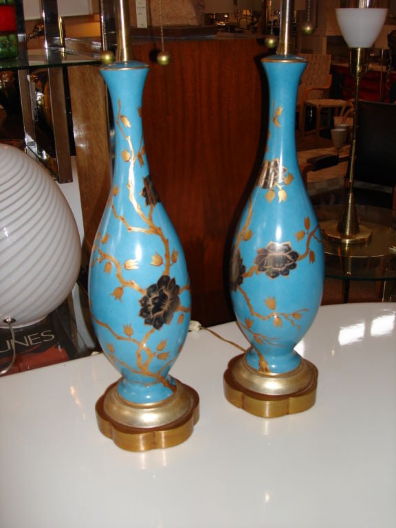 Mid-20th Century Fantastic Pair of Marbro Table Lamps in Rich Turquoise
