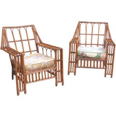 MATCHING PAIR MISSION STICK WICKER ARMCHAIRS