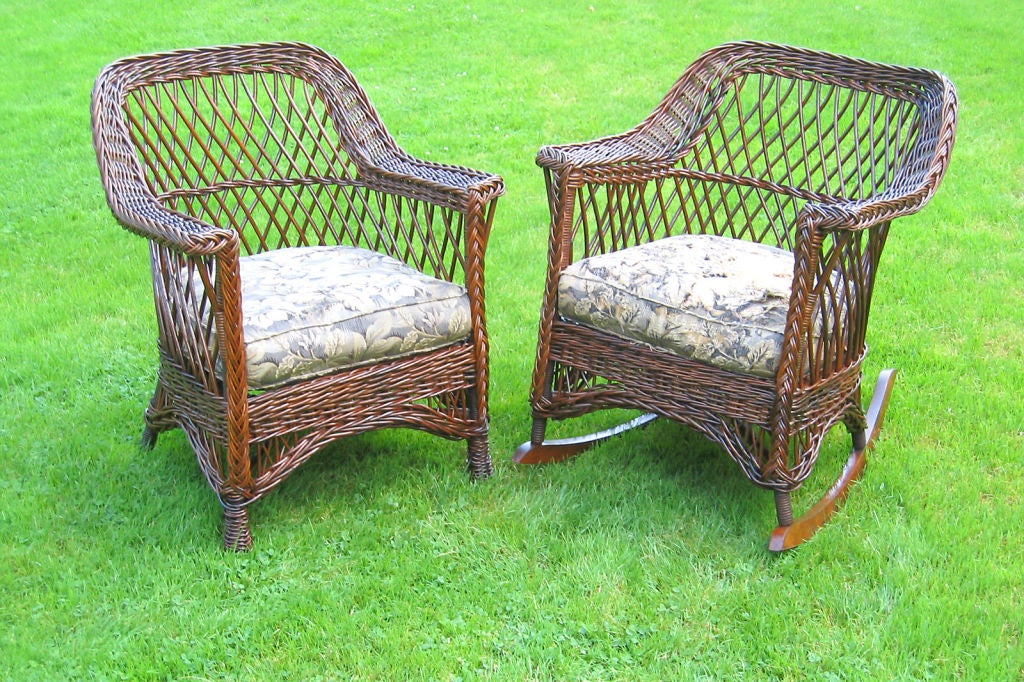 MATCHING PAIR BAR HARBOR WICKER ARMCHAIR & ROCKING CHAIR
