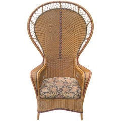 Antique RARE ART DECO WICKER FANBACK ARMCHAIR