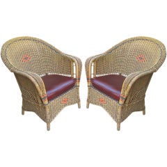 Antique MATCHING PAIR ART DECO WICKER CLUB CHAIRS