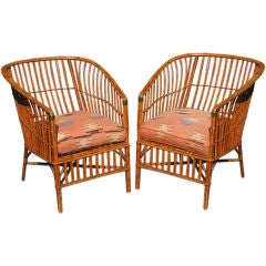 Antique MATCHING PAIR STICK WICKER CLUB CHAIRS