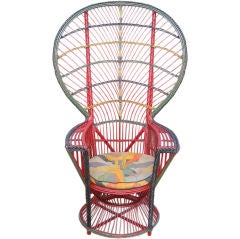 Antique STICK WICKER FANBACK ARMCHAIR