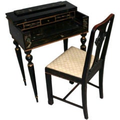 Lacquered, Japanned & Chinoiserie Decorated Desk and Side Chair