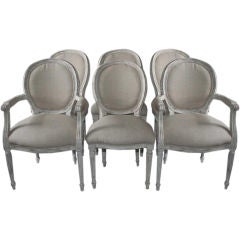Antique Set of 6 Louis XVI Style Upholstered Dining Chairs