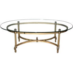 Brass & Chrome Glass Top Oval Coffee Table