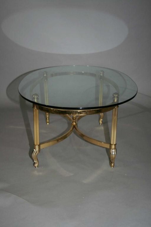 American Brass & Chrome Glass Top Oval Coffee Table