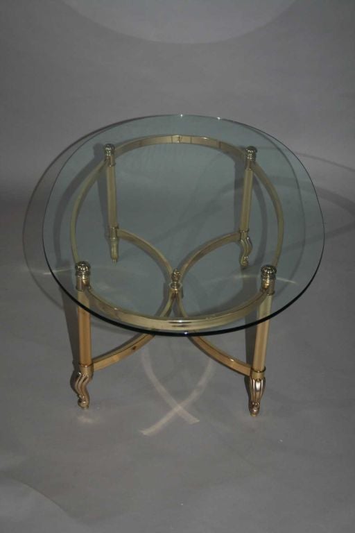 Brass & Chrome Glass Top Oval Coffee Table In Excellent Condition In Sheffield, MA