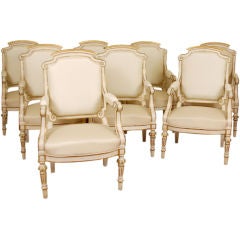 A Set of Eight Italian Lacquered & Parcel Gilt Fauteuils