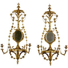 Antique A Pair of Giltwood Girondole Mirrors In the Manner of Adams