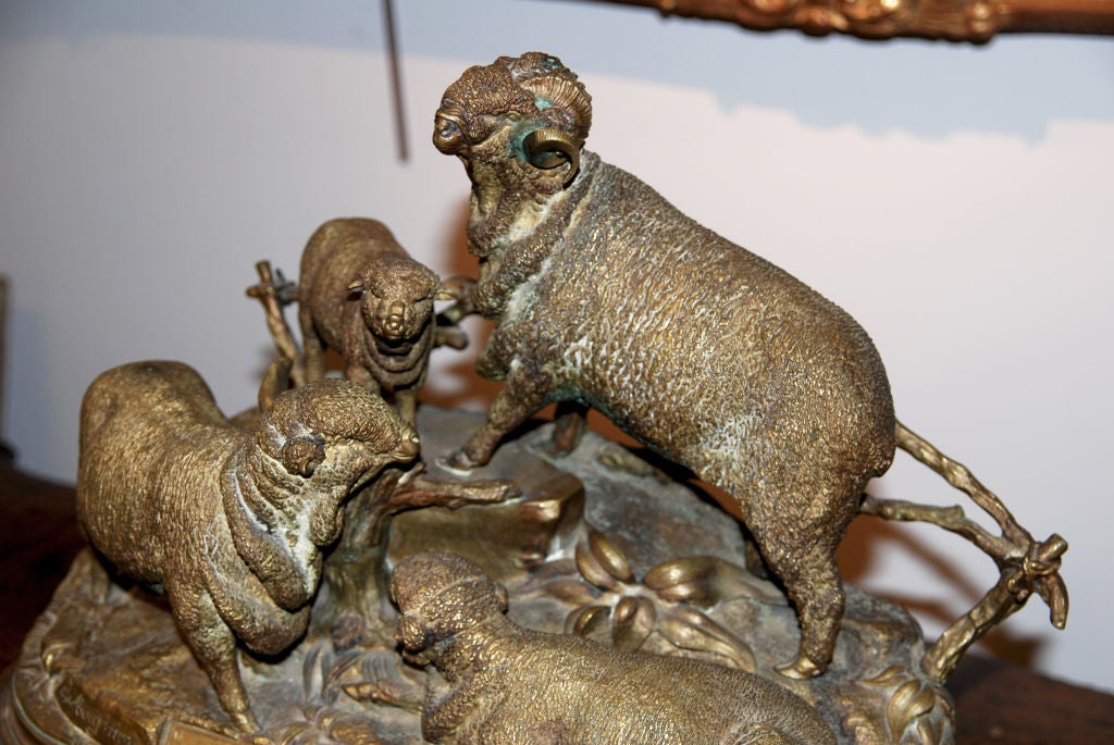 French A Bronze Figural Group of Rams by Jules Moignez For Sale