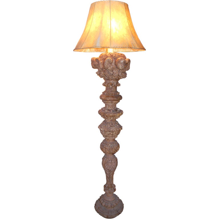 An Unusual Baroque Torchere now Mounted as a Floor Lamp For Sale