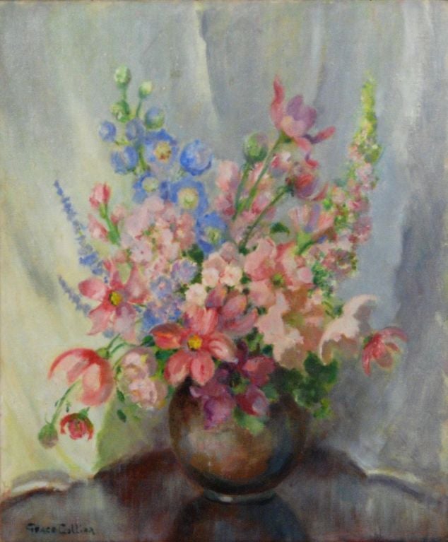 Grace Collier <br />
American, 20th Century <br />
 <br />
“Vase of Flowers” <br />
 <br />
Oil on canvas <br />
20 by 24 in. w/frame 27 by 31 in. <br />
 <br />
Provenance: Estate of Robert C. Vose Brookline, MA